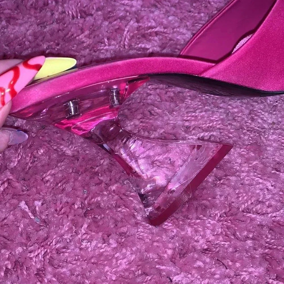 Zara Satin Heeled Methacrylate Mule Sandals Pink Size 8.5 - Picture 5 of 6